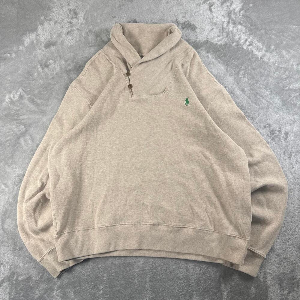 Vintage Polo Ralph Lauren Shawl Collar Sweater Men’s XL Tan Beige Pullover